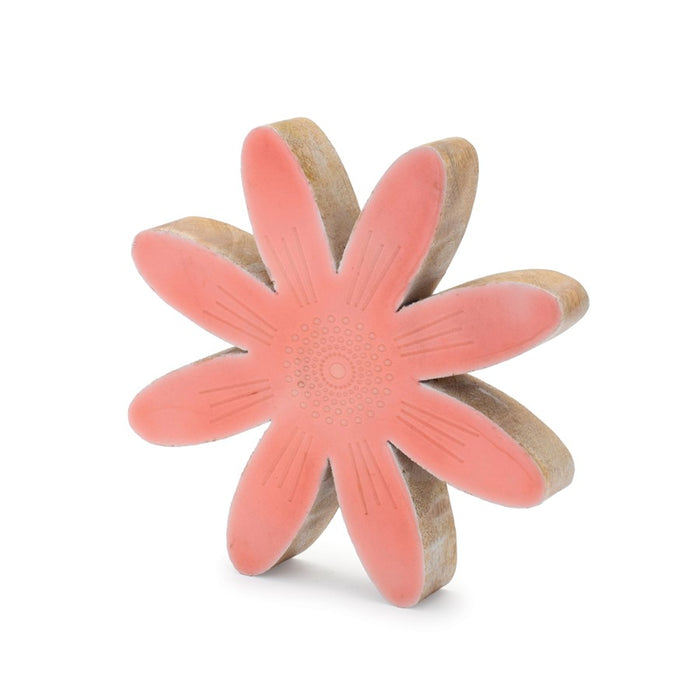 Melrose Mango Wood Flower Decor (Set of 2), Pink/Beige