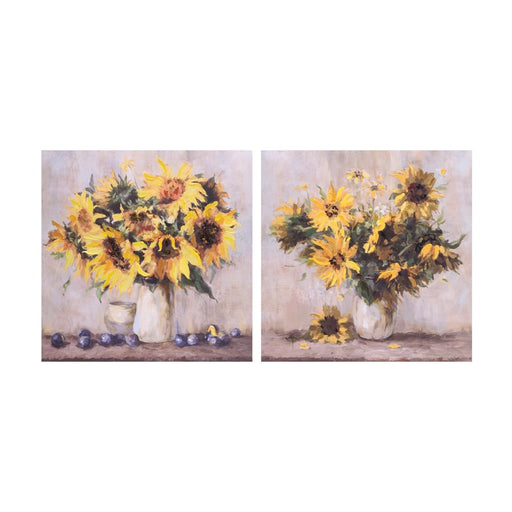 Melrose Sunflower Vase Canvas Wall Art 32"L (Set of 2), Yellow/Brown - 96226DS