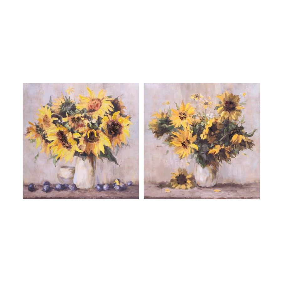 Melrose Sunflower Vase Canvas Wall Art 32"L (Set of 2), Yellow/Brown - 96226DS