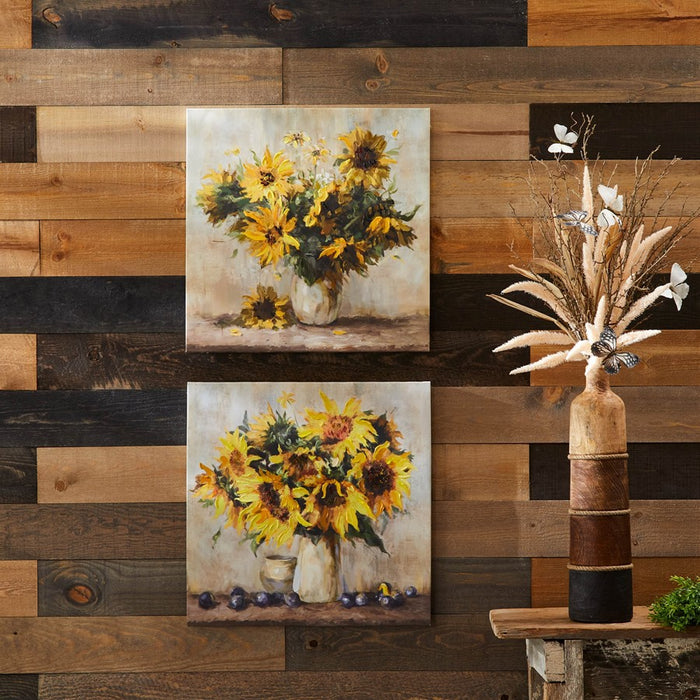 Melrose Sunflower Vase Canvas Wall Art 32"L (Set of 2), Yellow/Brown