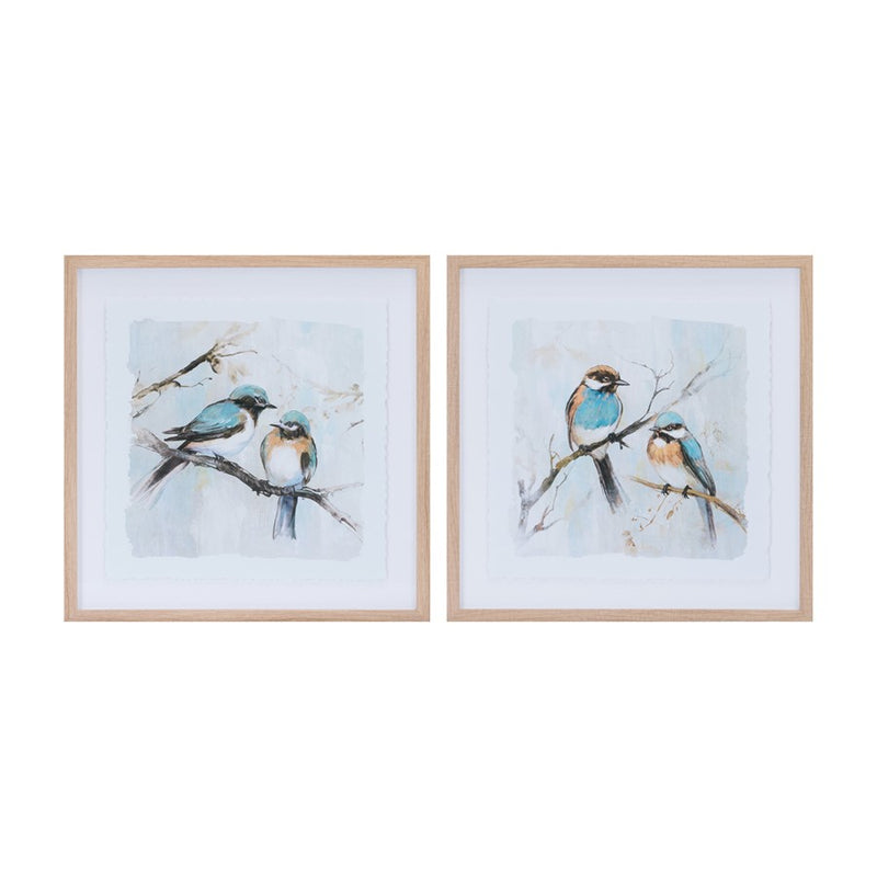 Melrose Framed Bird Couple Wall Print (Set of 2), Blue/White - 96234DS