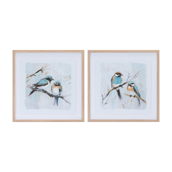 Melrose Framed Bird Couple Wall Print (Set of 2), Blue/White - 96234DS