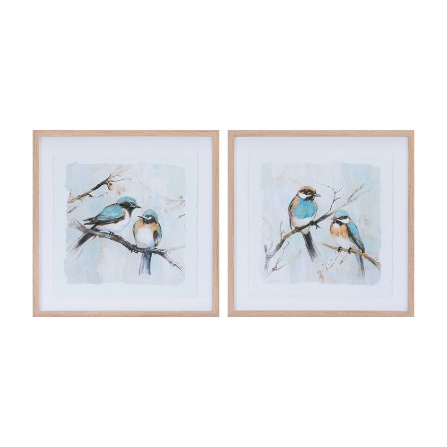 Melrose Framed Bird Couple Wall Print (Set of 2), Blue/White - 96234DS