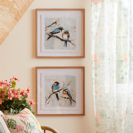 Melrose Framed Bird Couple Wall Print (Set of 2), Blue/White