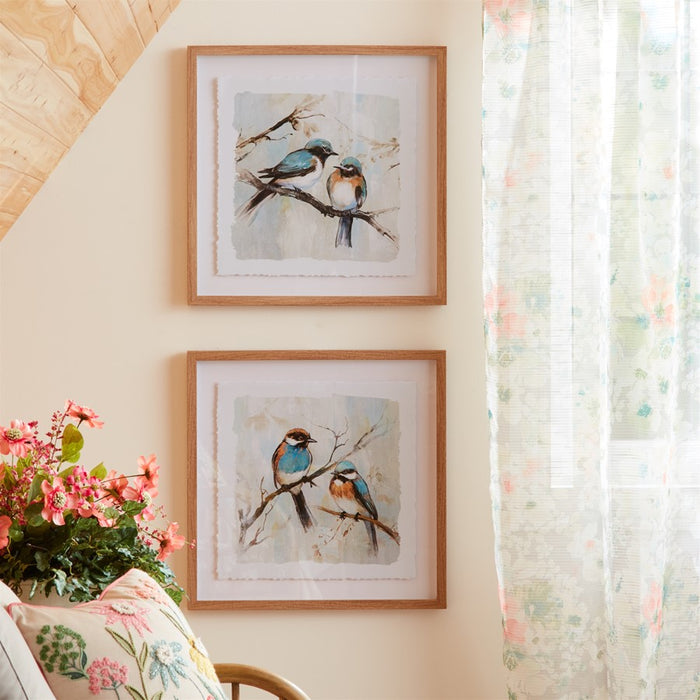 Melrose Framed Bird Couple Wall Print (Set of 2), Blue/White