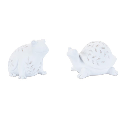 Melrose Etched Frog & Turtle Figurine (Set of 2), White - 96303DS
