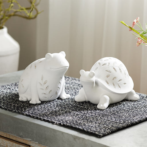 Melrose Etched Frog & Turtle Figurine (Set of 2), White