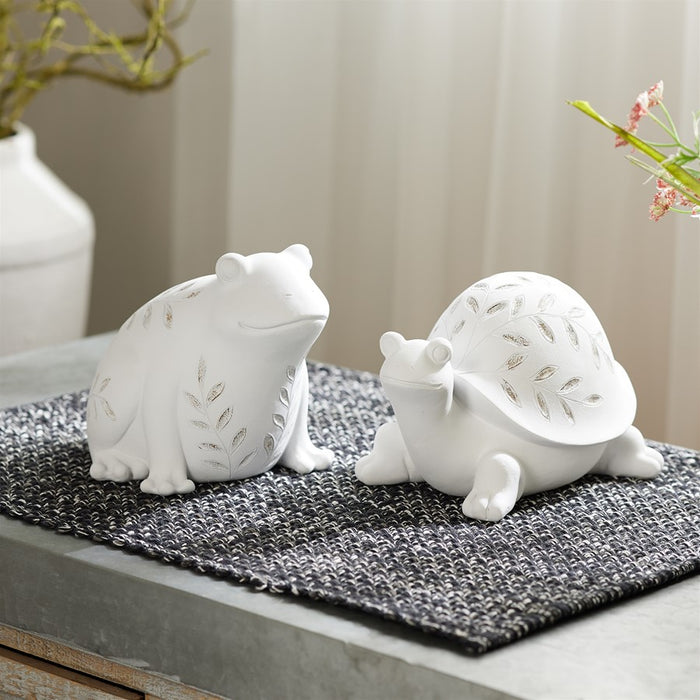 Melrose Etched Frog & Turtle Figurine (Set of 2), White