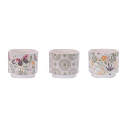 Melrose Stone Floral Patterned Planter (Set of 3), Beige/Green - 96319DS