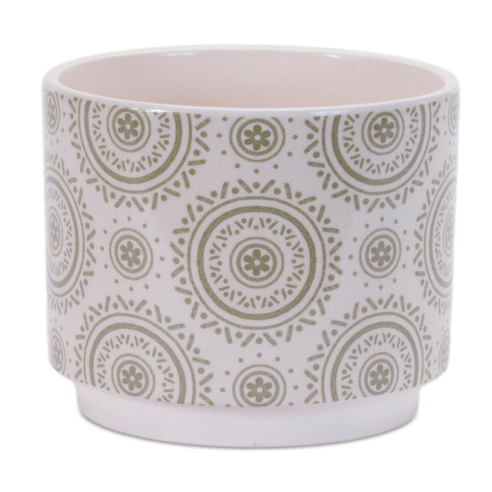 Melrose Stone Floral Patterned Planter (Set of 3), Beige/Green