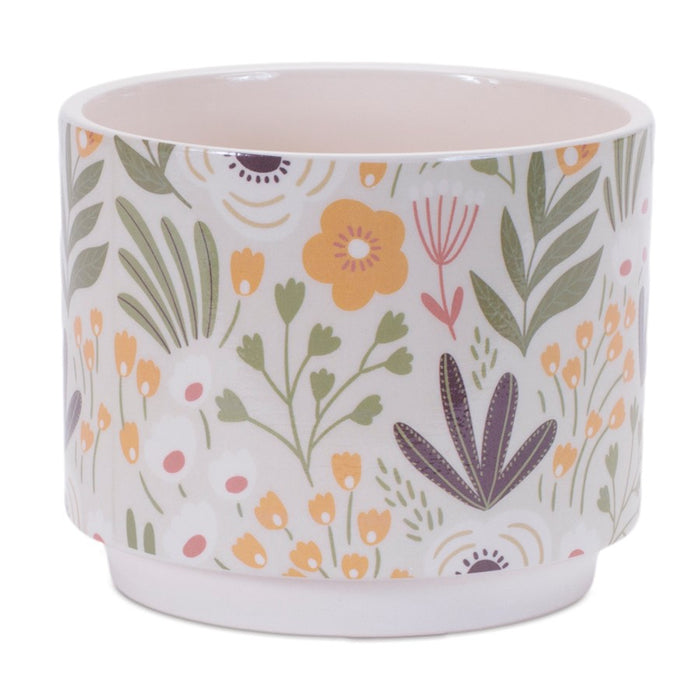 Melrose Stone Floral Patterned Planter (Set of 3), Beige/Green