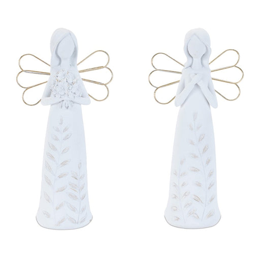Melrose Etched Angel Figurine (Set of 4), White/Gold - 96324DS