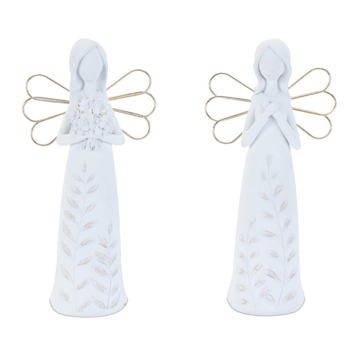 Melrose Etched Angel Figurine (Set of 4), White/Gold - 96324DS