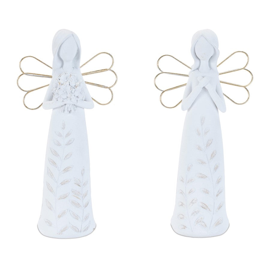 Melrose Etched Angel Figurine (Set of 4), White/Gold - 96324DS