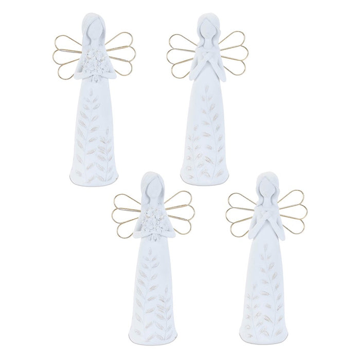 Melrose Etched Angel Figurine (Set of 4), White/Gold