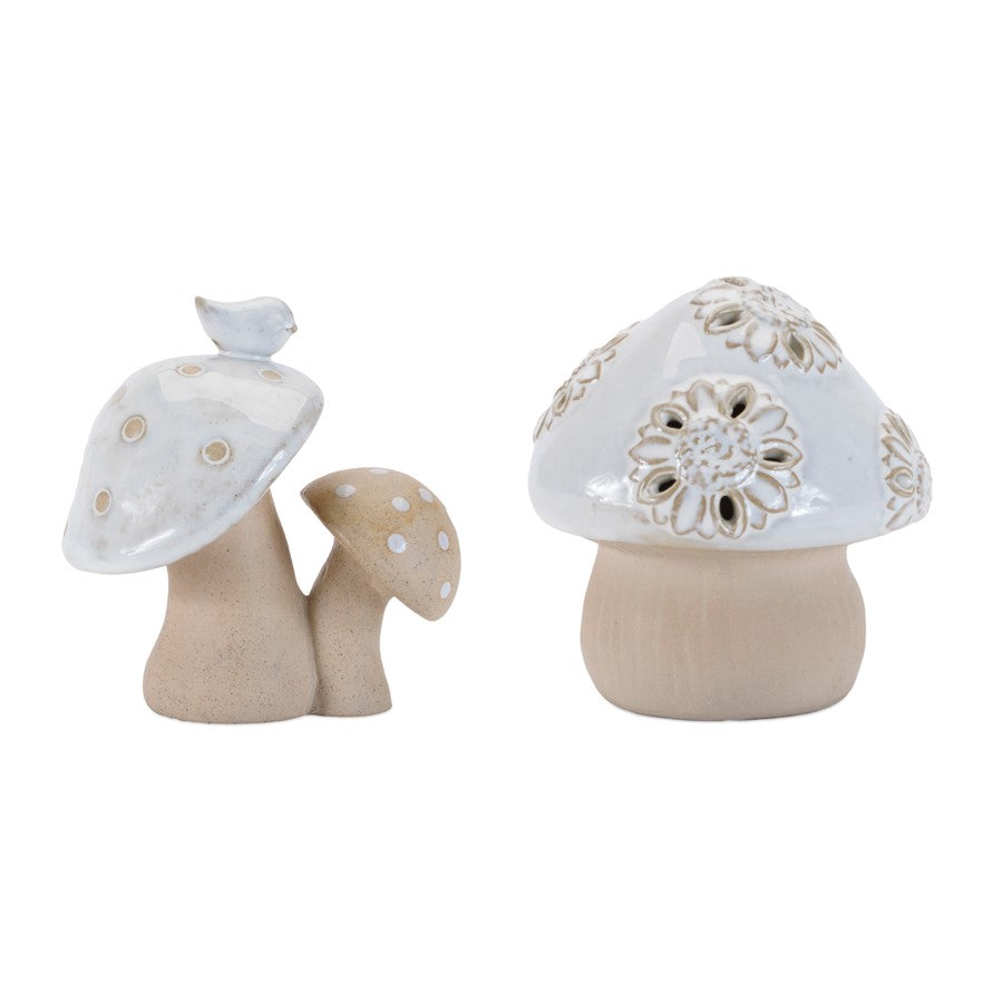 Melrose Porcelain Mushroom Decor (Set of 6), Beige/Gray - 96338DS
