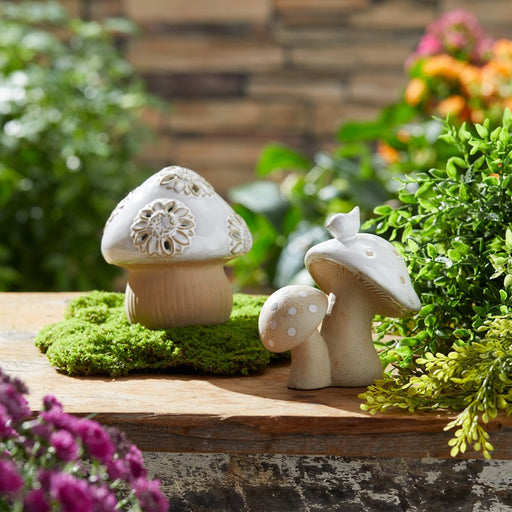 Melrose Porcelain Mushroom Decor (Set of 6), Beige/Gray