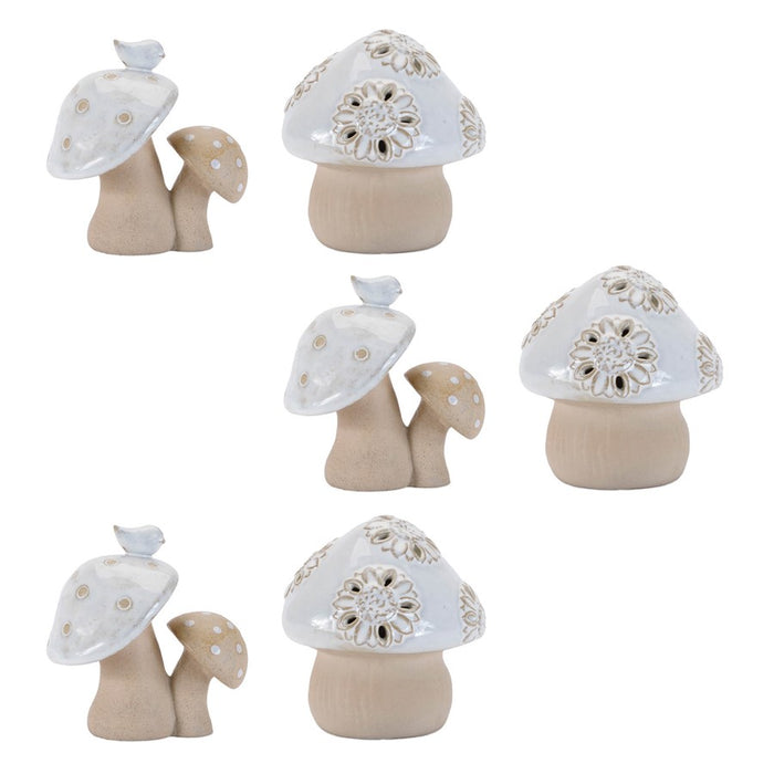 Melrose Porcelain Mushroom Decor (Set of 6), Beige/Gray