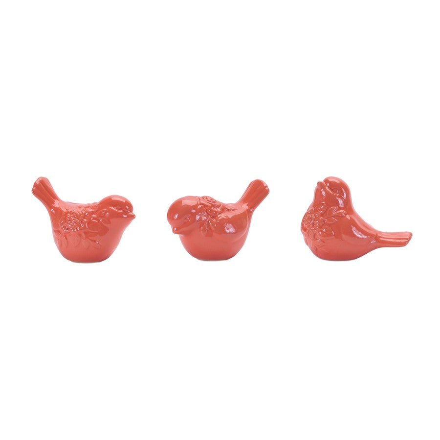 Melrose Ceramic Floral Bird Figurine (Set of 6), Pink - 96355DS