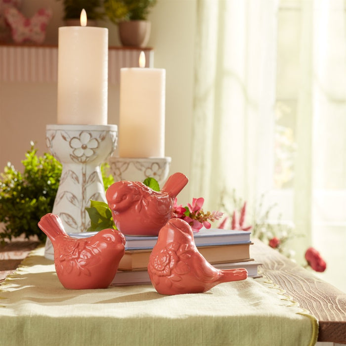 Melrose Ceramic Floral Bird Figurine (Set of 6), Pink