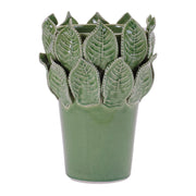 Melrose Stoneware Vase/Leaves Accent 7.5"H, Green - 96368DS