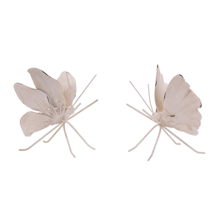 Melrose Flower Petal Butterfly Shelf Sitter (Set of 2), Beige - 96398DS