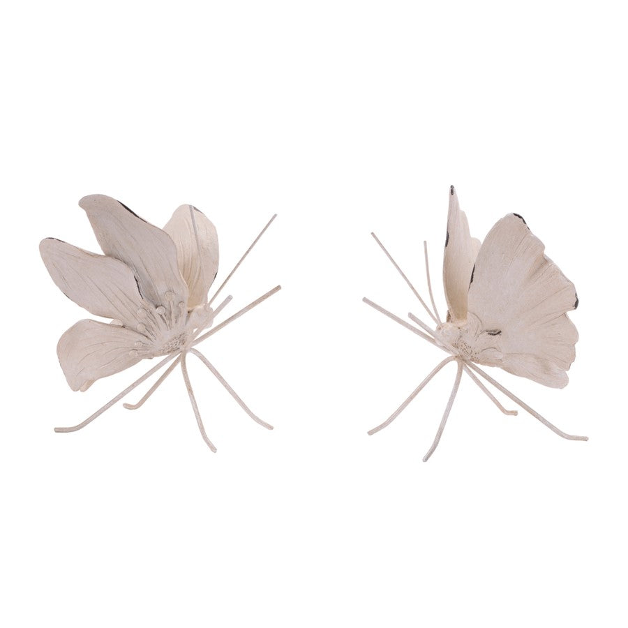 Melrose Flower Petal Butterfly Shelf Sitter (Set of 2), Beige - 96398DS