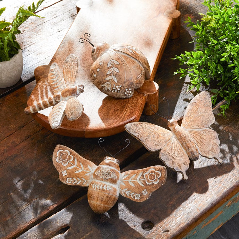 Melrose Floral Etched Insect Shelf Sitter (Set of 4), Brown