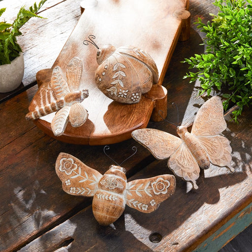 Melrose Floral Etched Insect Shelf Sitter (Set of 4), Brown