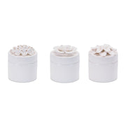 Melrose Stoneware Box/Floral Lid Accent (Set of 3), White - 96460DS