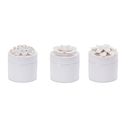 Melrose Stoneware Box/Floral Lid Accent (Set of 3), White - 96460DS