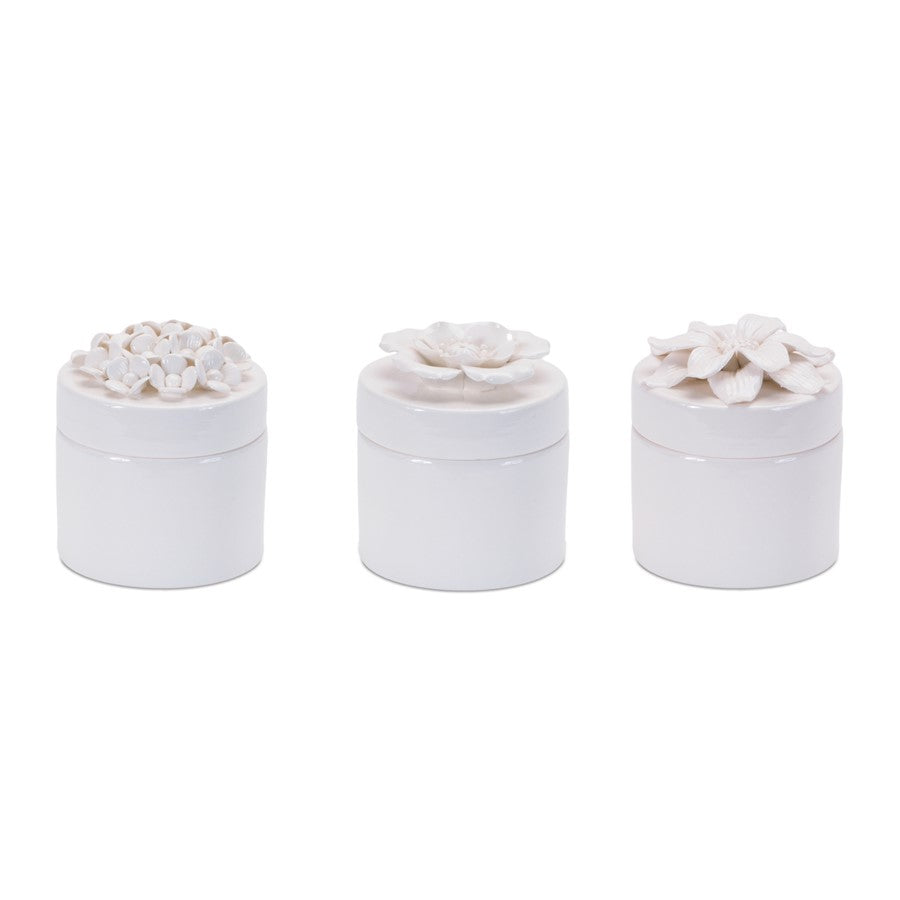 Melrose Stoneware Box/Floral Lid Accent (Set of 3), White - 96460DS