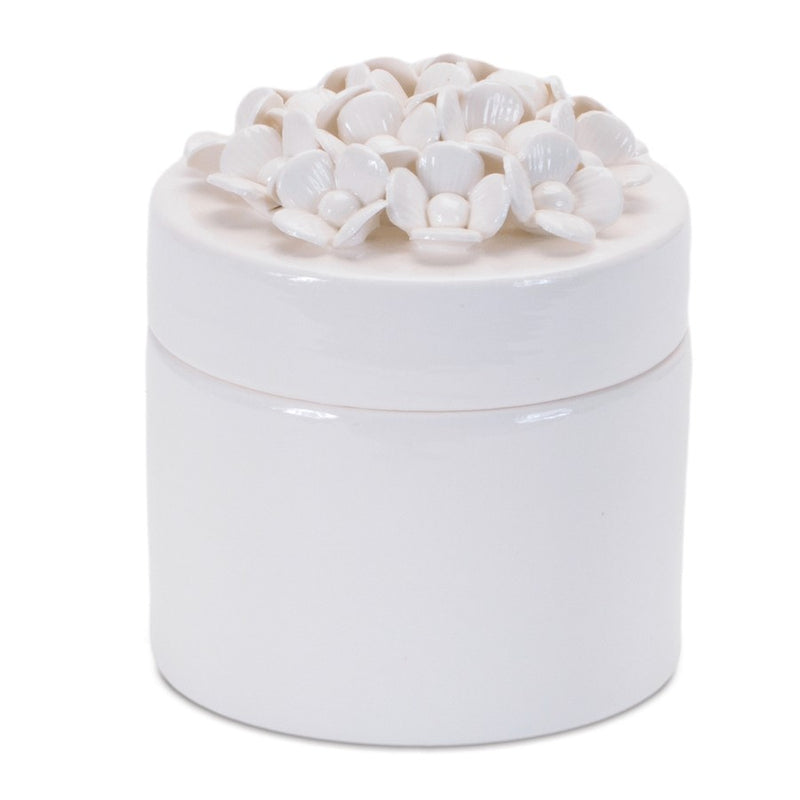 Melrose Stoneware Box/Floral Lid Accent (Set of 3), White