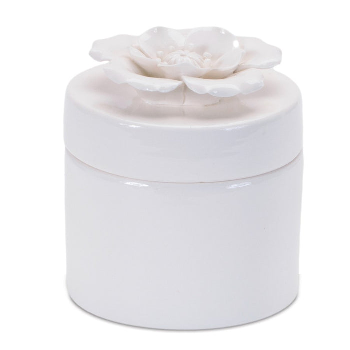 Melrose Stoneware Box/Floral Lid Accent (Set of 3), White