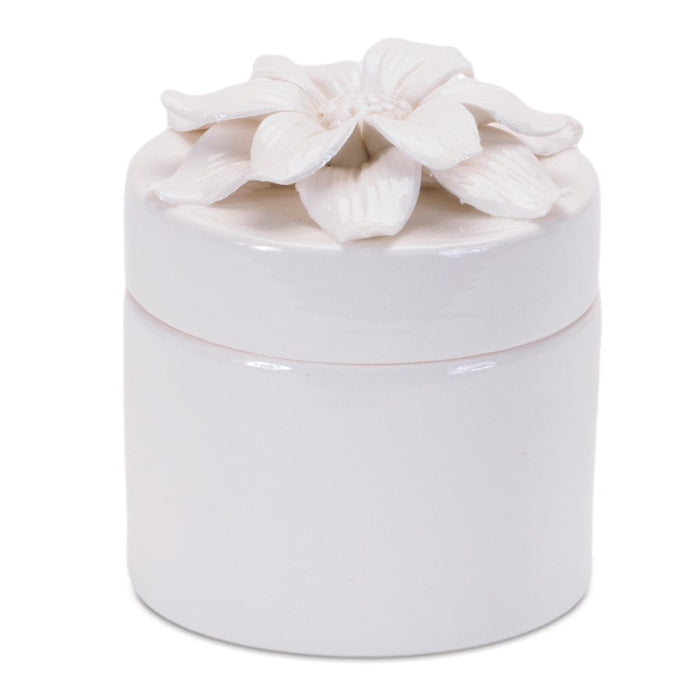 Melrose Stoneware Box/Floral Lid Accent (Set of 3), White