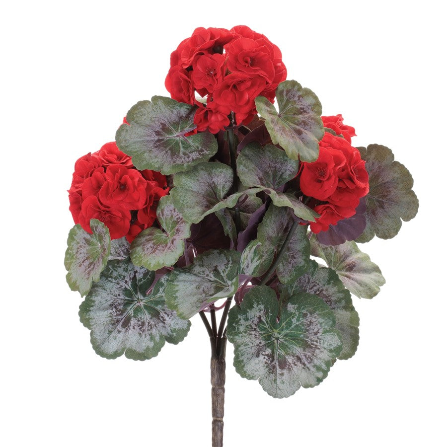 Melrose Geranium Floral Bush 11"/(Set of 2), Red/Green - 96538DS