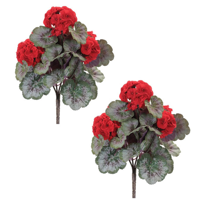 Melrose Geranium Floral Bush 11"/(Set of 2), Red/Green
