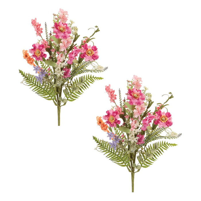 Melrose Mixed Daisy Floral Bush (Set of 2), Pink/Green
