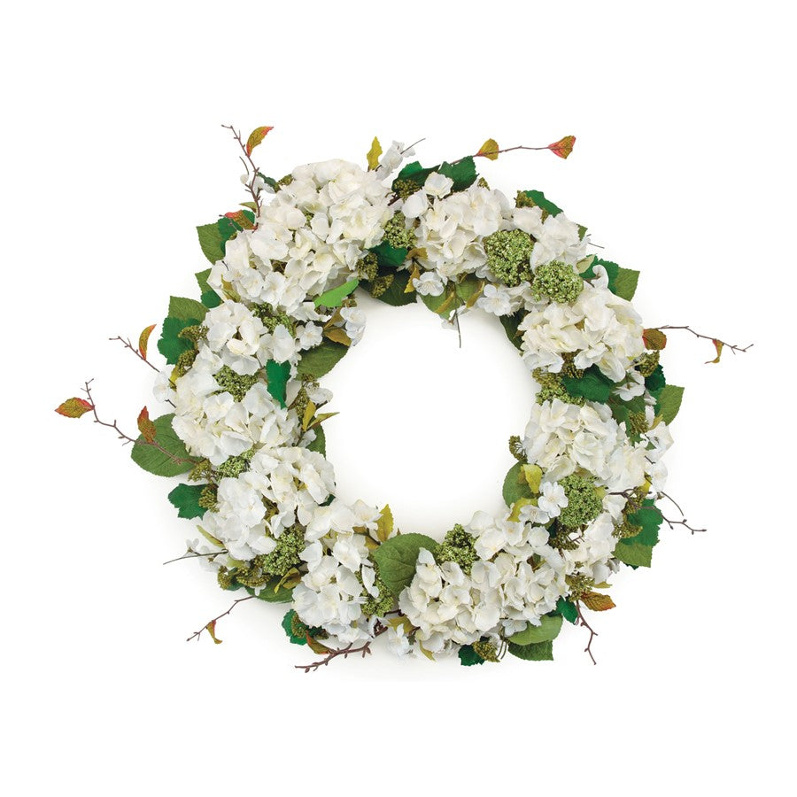 Melrose Hydrangea & Seedum Floral Wreath 32"D, White/Green - 96728DS