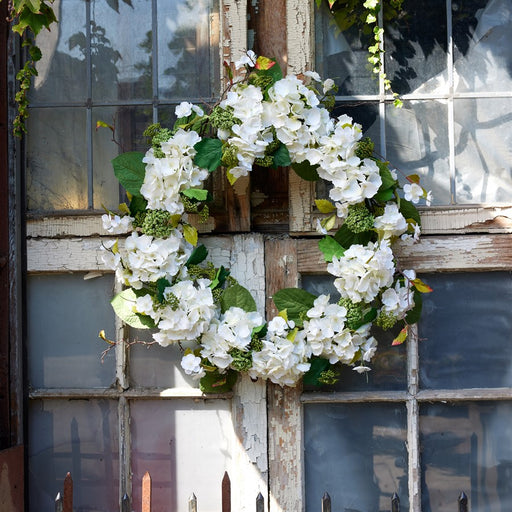 Melrose Hydrangea & Seedum Floral Wreath 32"D, White/Green