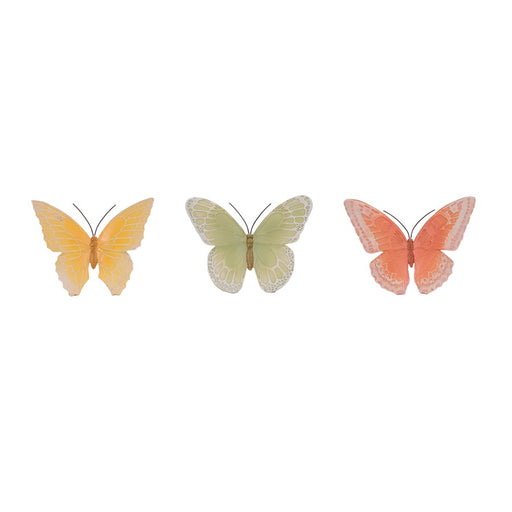 Melrose Colorful Butterfly Decor (Set of 3), Yellow/Green/Pink - 96746DS