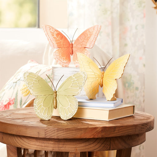 Melrose Colorful Butterfly Decor (Set of 3), Yellow/Green/Pink