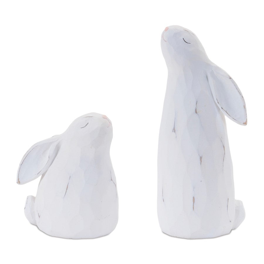 Melrose Carved Bunny Figurine (Set of 4), White/Pink - 96747DS