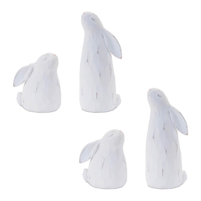 Melrose Carved Bunny Figurine (Set of 4), White/Pink