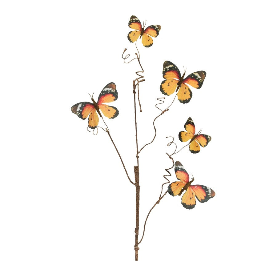 Melrose Butterfly Twig Spray (Set of 4), Orange/Black - 96808DS