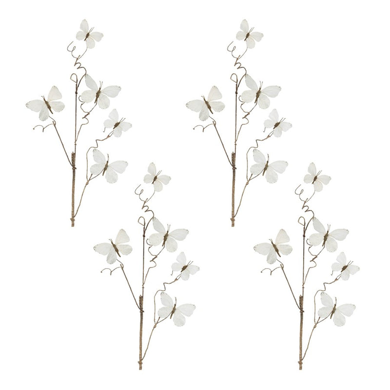 Melrose Butterfly Twig Spray (Set of 4), White