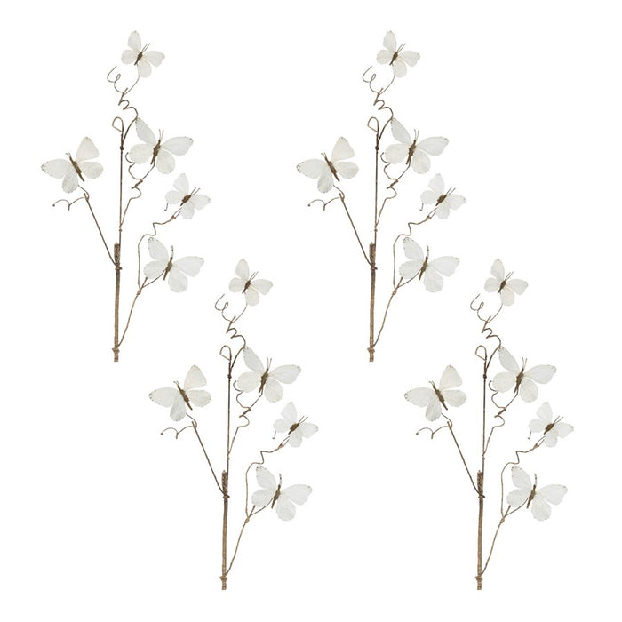 Melrose Butterfly Twig Spray (Set of 4), White