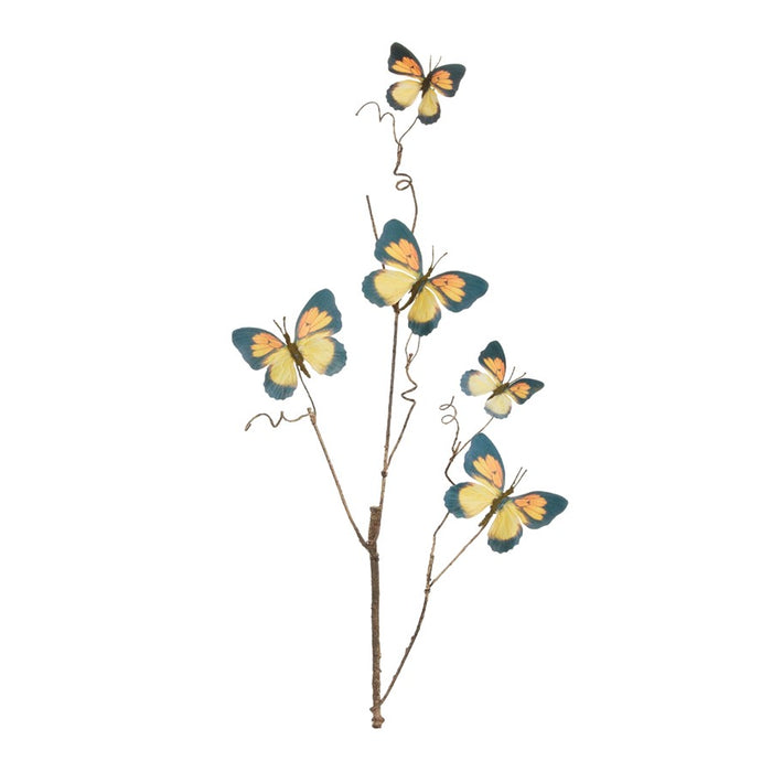 Melrose Butterfly Twig Spray (Set of 4), Yellow/Blue - 96811DS