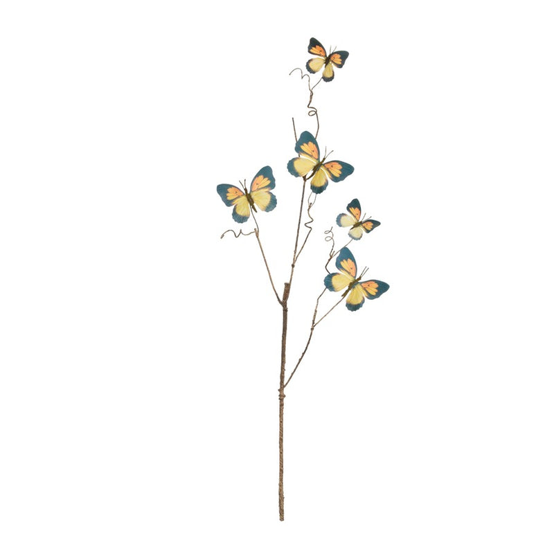 Melrose Butterfly Twig Spray (Set of 4), Yellow/Blue