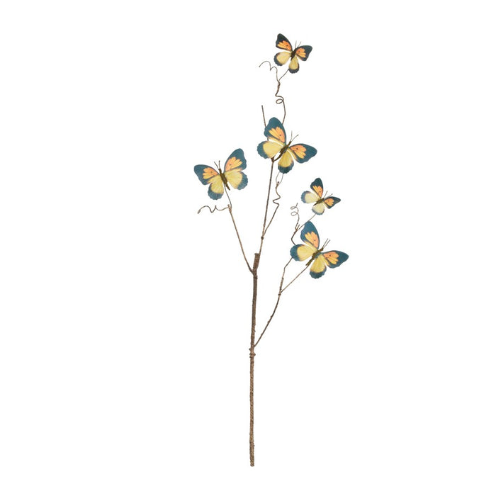 Melrose Butterfly Twig Spray (Set of 4), Yellow/Blue